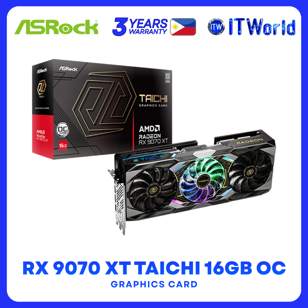 ASRock RX 9070 XT Taichi 16GB OC GDDR6 256-bit PCIe 5.0 3100MHz Triple Fan GPU RX9070XT-TC-16GO