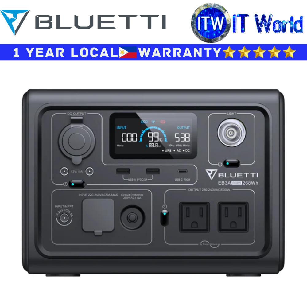 Bluetti Portable Power Station EB3A 600W 268Wh Easy to Carry Fast Charging | itw