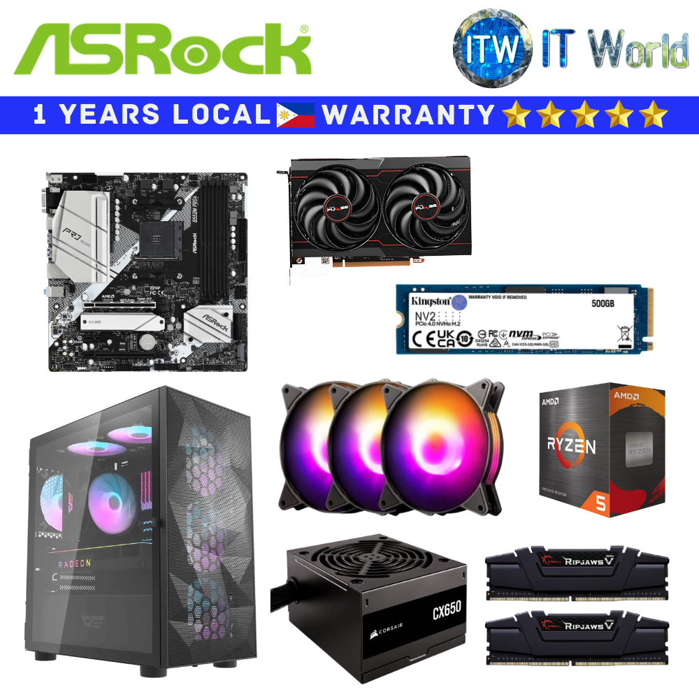 PC Desktop Computer Build AsRock Ceasefire Build 5 5500 B550M Pro4 microATX 650W 16GB RAM 500GB SSD