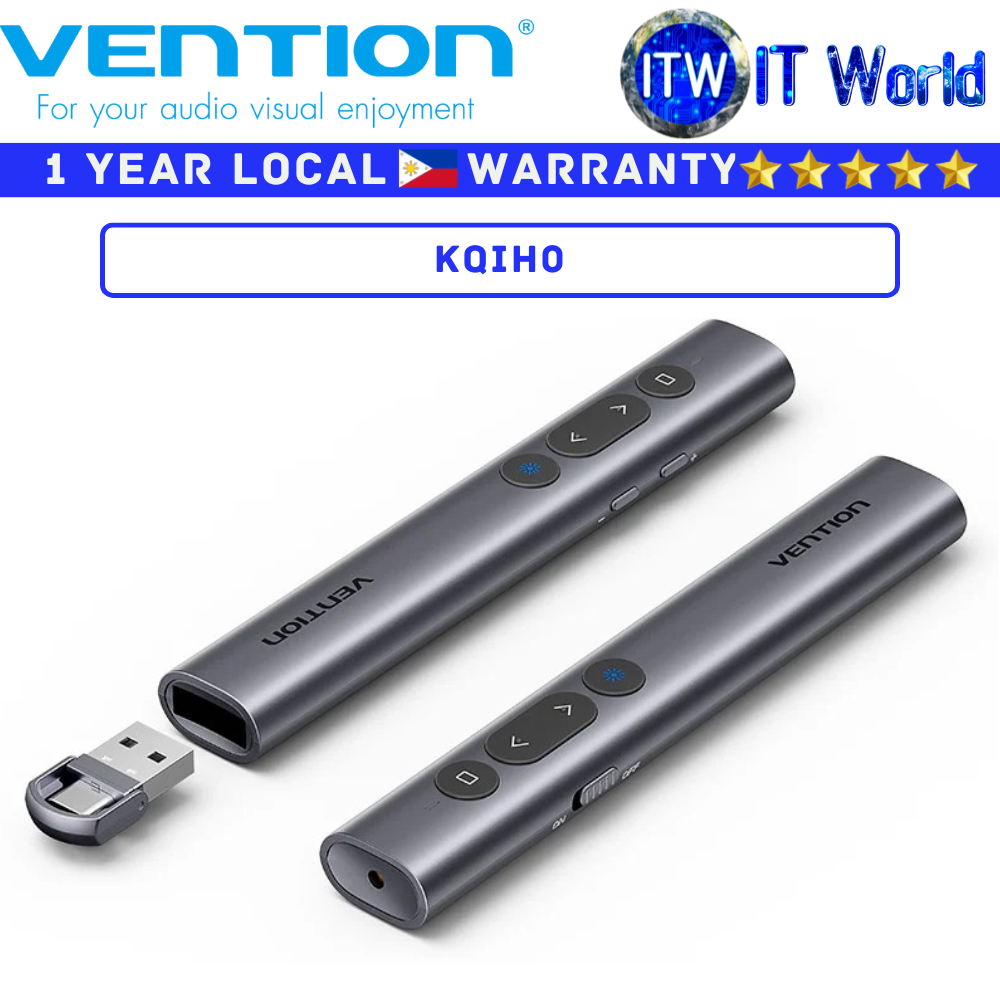 Itw | Vention Wireless PowerPoint Presentation Clicker with Red Laser Pointer - Gray (KQIH0)