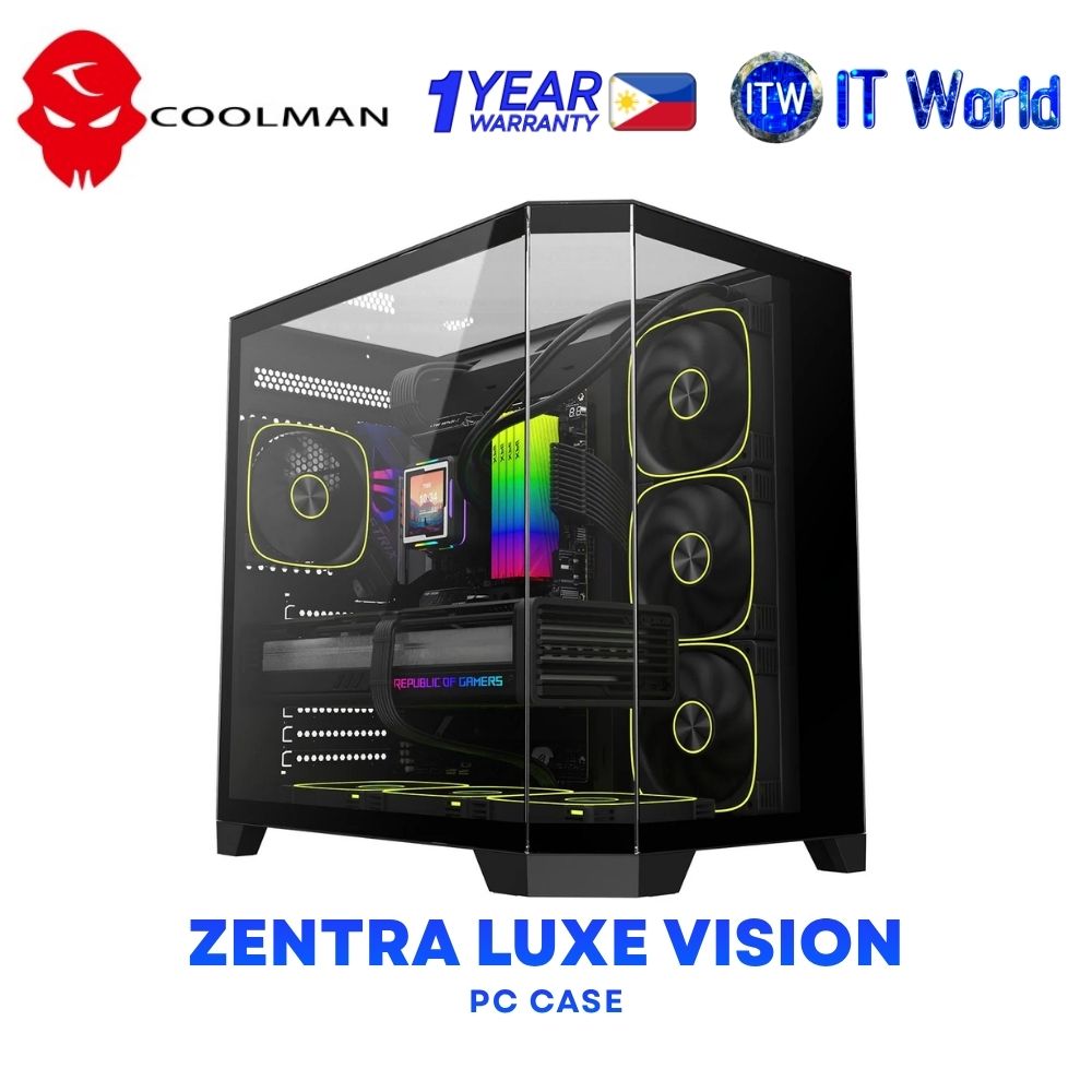 Coolman Zentra Luxe Vision ATX Tempered Glass PC Case - Black
