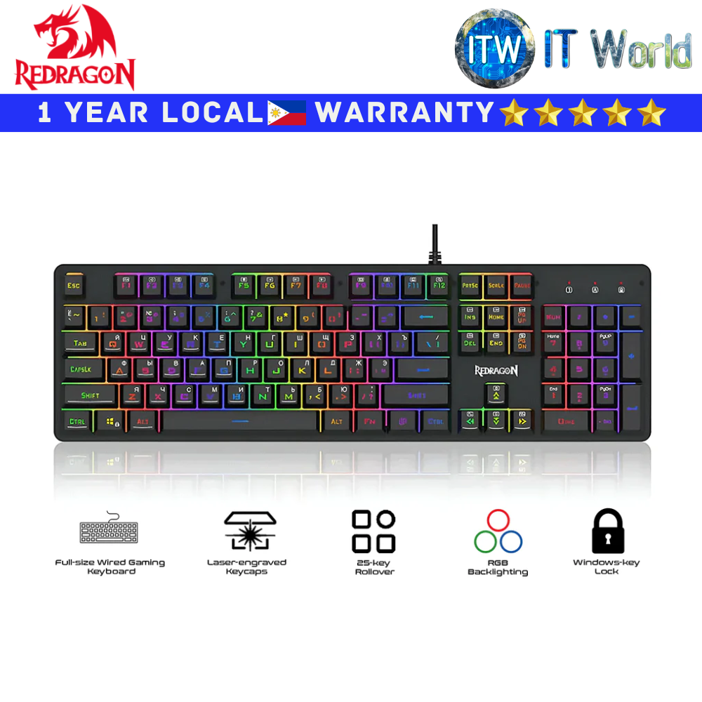 Itw | Redragon Wired Gaming Keyboard K514-RGB NAGATO Wired Membrane Gaming Keyboard