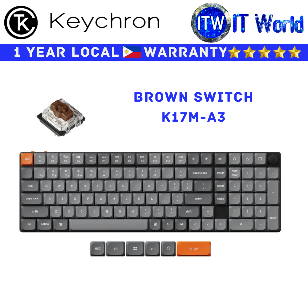 Itw | Keychron Wirless Mechanical Keyboard K17 Max QMK / VIA Black Ultra Slim Brown Switch (K17M-A3)