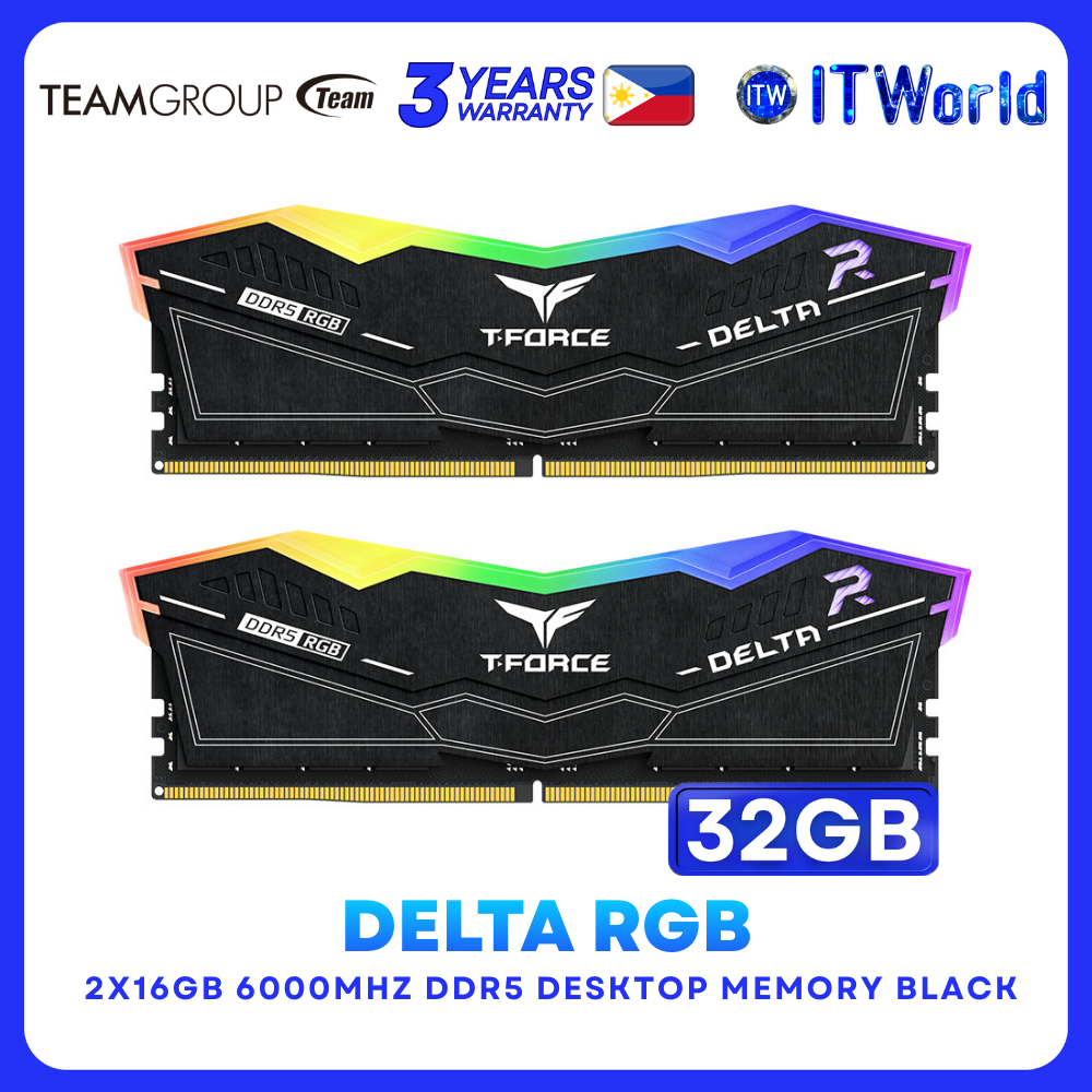 Teamgroup DDR5 RAM 32GB(2X16GB) 6000MHz Delta RGB Desktop Memory Black(FF3D532G6000HC38JDC01)