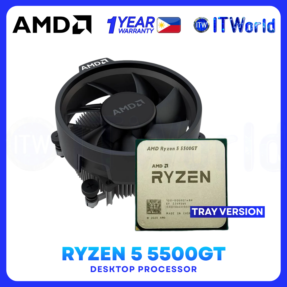 AMD Ryzen 5 5500GT - 6-Core 12-Thread Up to 4.4GHz with Radeon Vega 7 Desktop Processor - Tray Type With Cooling Fan