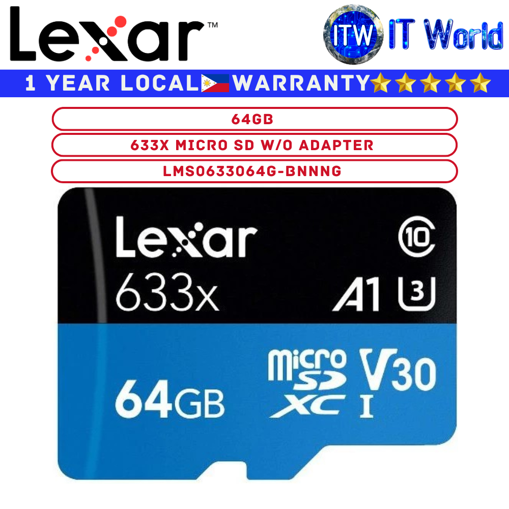 Itw | Lexar SD Card Memory Card 633x Blue 64GB Micro SD Card without SD Adapter (LMS0633064G-BNNNG)