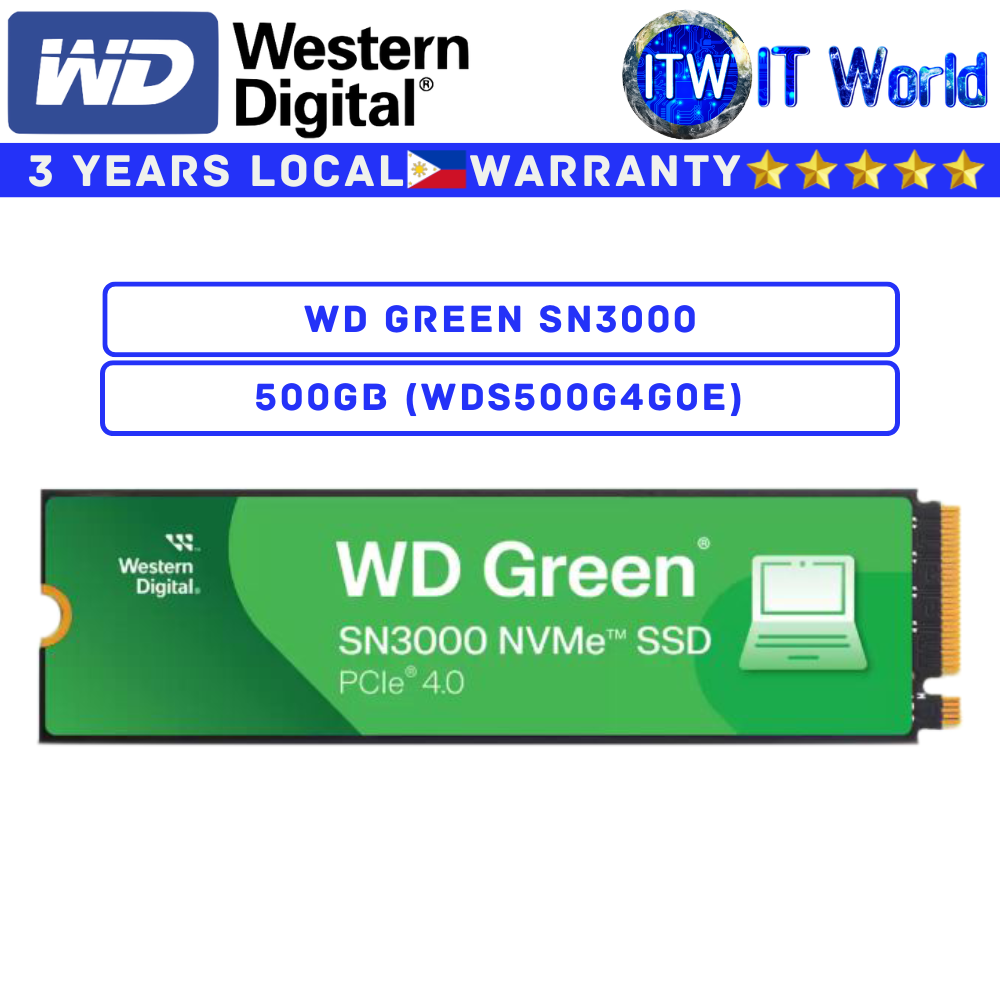 Western Digital WD Green SN3000 500GB NVMe M.2 Internal SSD PCIe Gen 4 High Speed Solid State Drive for Laptop & Desktop WDS500G4G0E itw