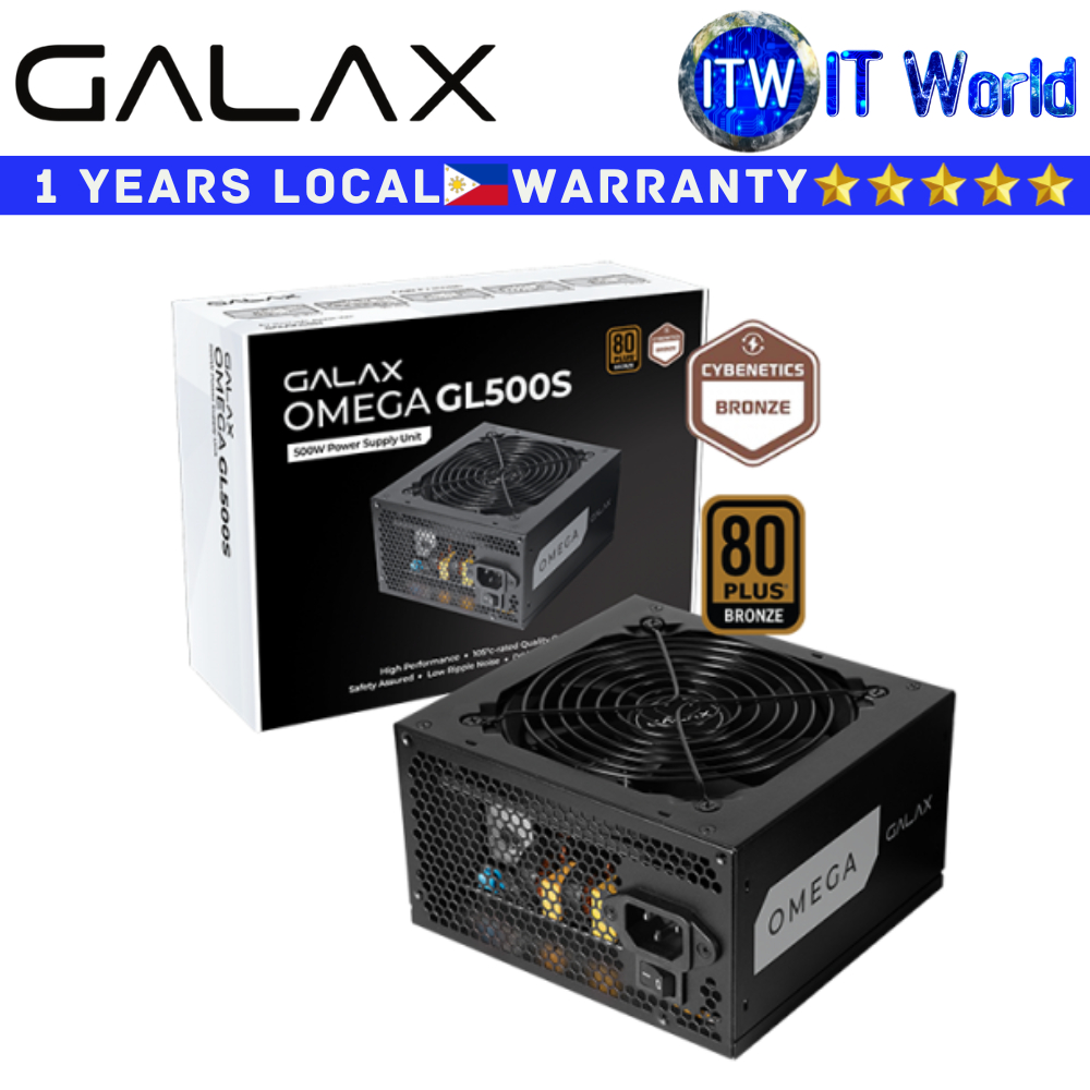Itw | Galax PSU 500W Power Supply Unit Omega GL500s Non-Modular ATX 2.51 Cybenetics Bronze