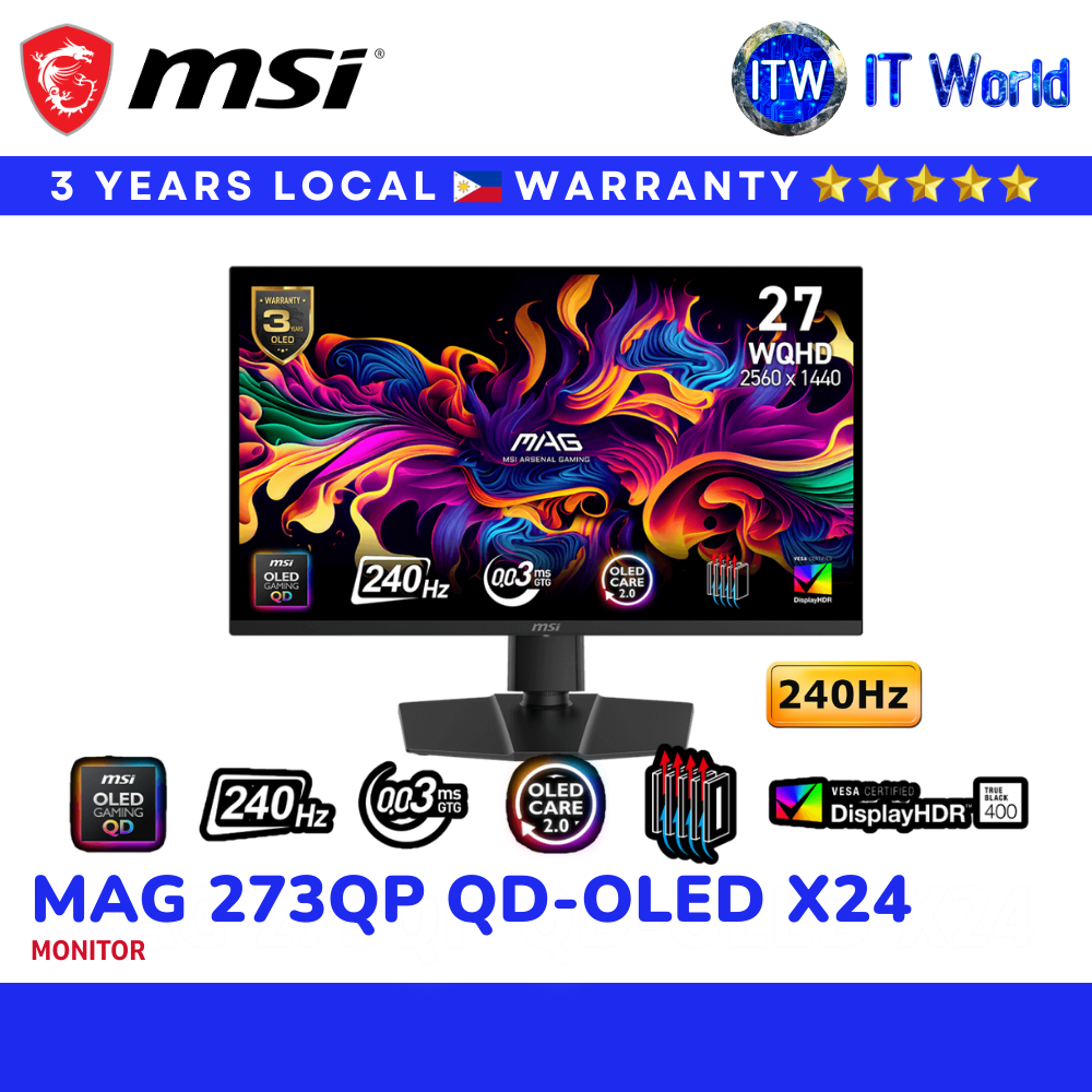 MSI Gaming Monitor 27" | 2560 x 1440 QHD | 240Hz - MAG 273QP QD-OLED X24 | Flat | itw