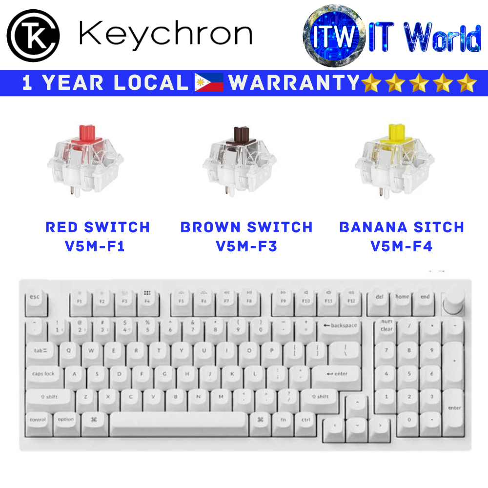 Itw | Keychron Wireless Mechanical Keyboard V5 Max White Knob Version (Red | Brown | Banana Switch)