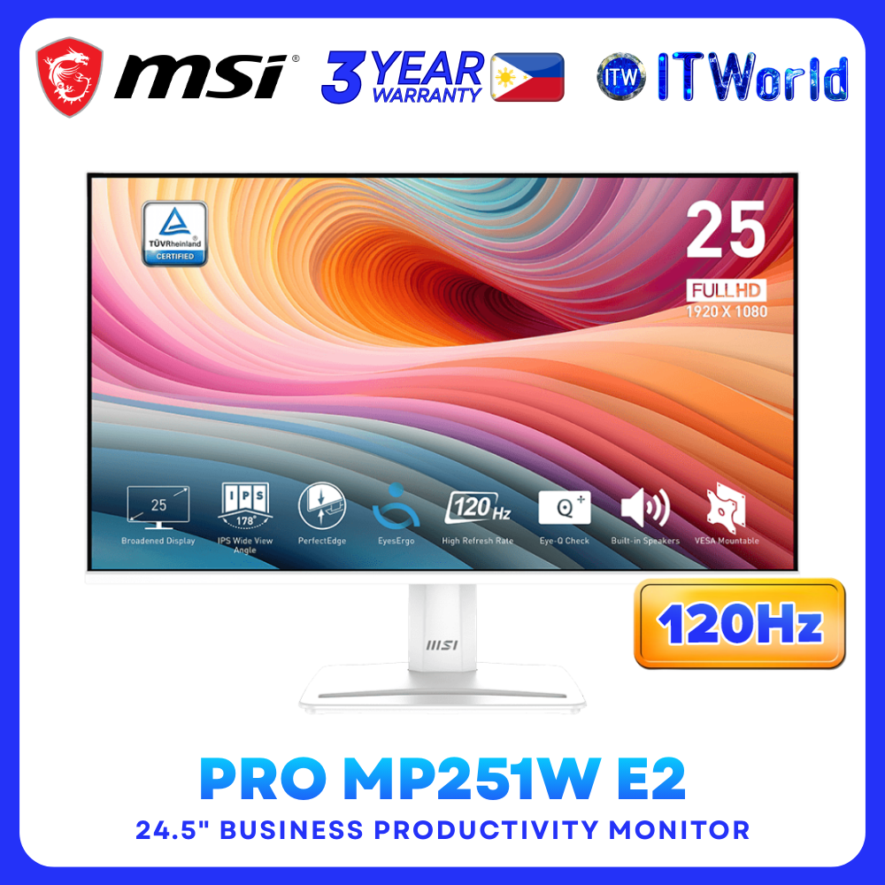 MSI PRO MP251W E2 – 24.5” 1920×1080 FHD IPS 120Hz Business Monitor