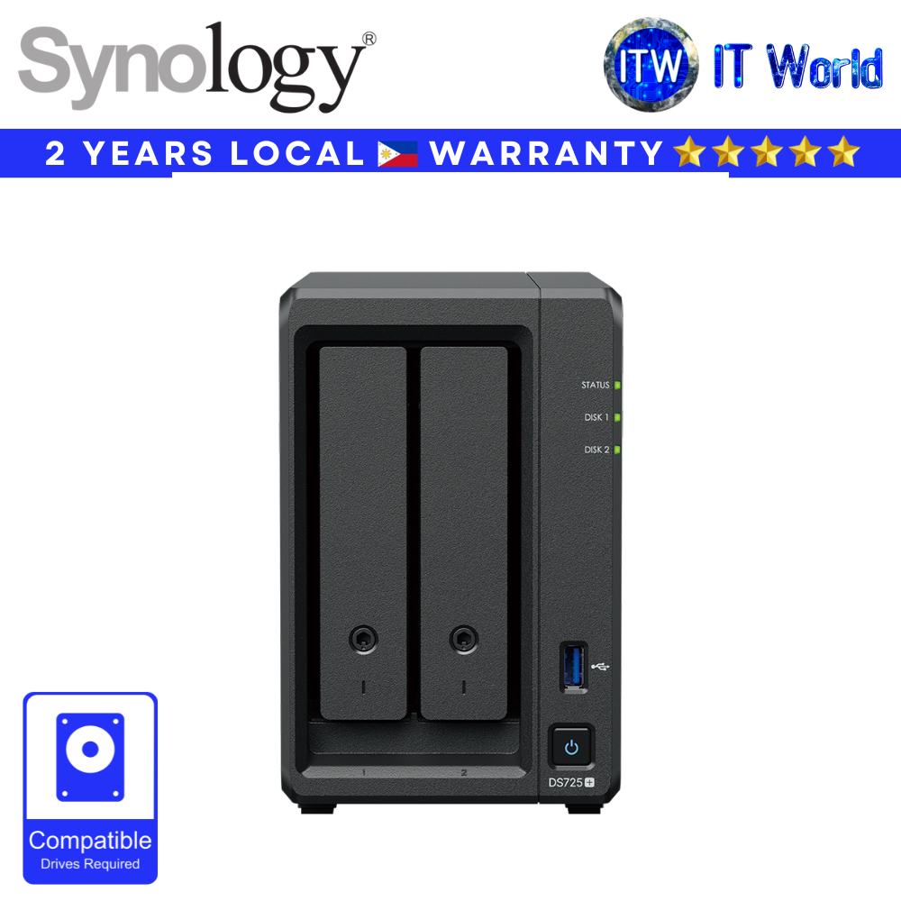 Itw | Synology DiskStation DS725+ NAS / AMD Ryzen / 2-Bay / 2.5GbE / NVMe / DDR4 ECC / DSM 7