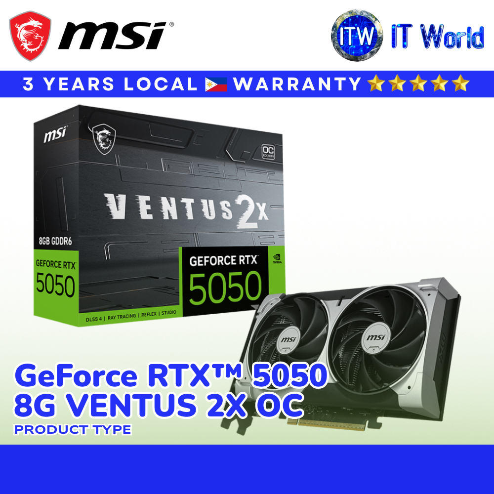 MSI Graphics Card GeForce RTX 5050 Ventus 2X OC 8GB | 8GB GDDR6 / 128-bit / PCIe 5.0 / DLSS 3 | itw