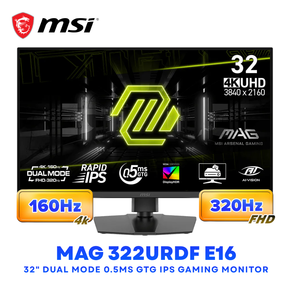 MSI MAG 322URDF E16 31.5" 3840x2160 UHD 160Hz / 1920x1080 FHD 320Hz Rapid IPS Gaming Monitor