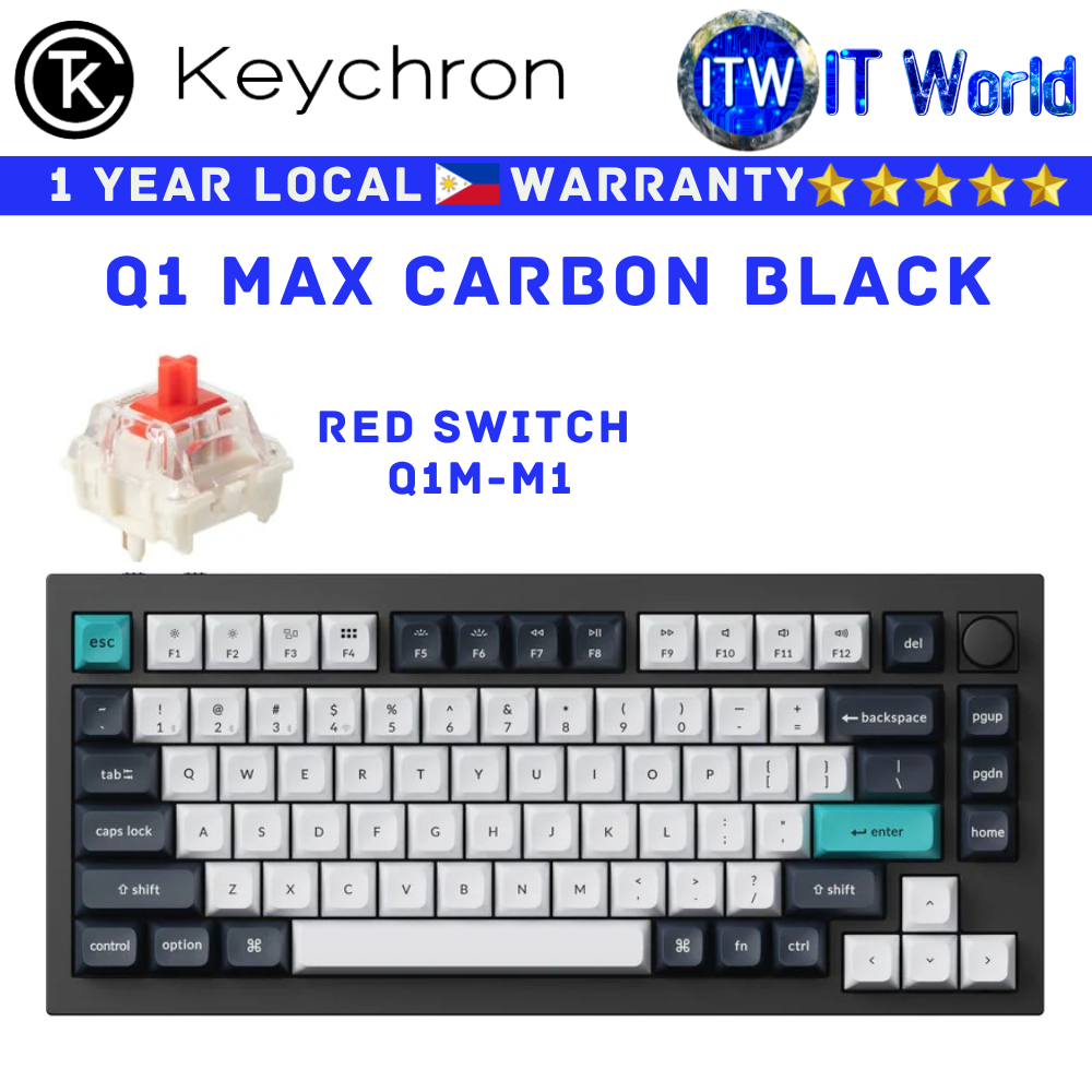 Itw | Keychron Wireless Mechanical Keyboard Q1 Max Carbon Black QMK/VIA (Red | Brown Switch)