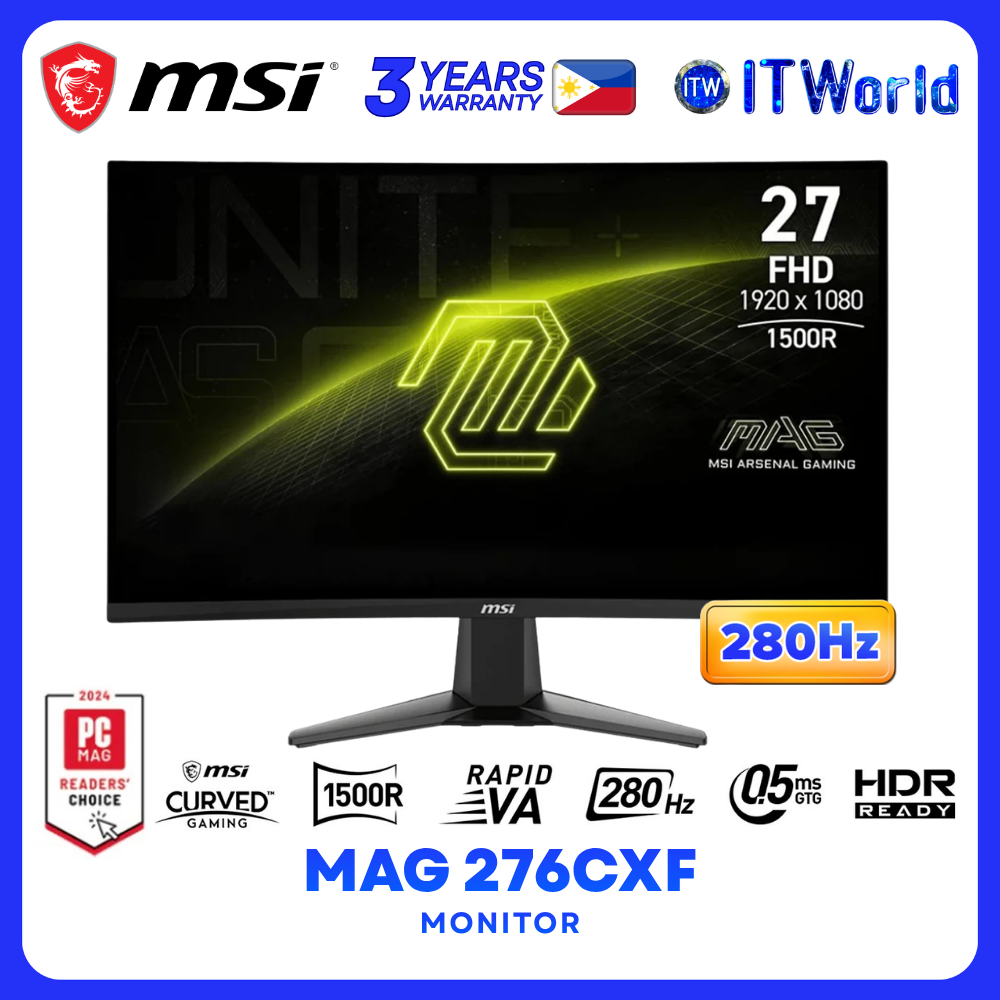 MSI MAG 276CXF - 27" 1920x1080 FHD / 280Hz / Rapid VA / 0.5ms GTG / 1500R Curved Gaming Monitor
