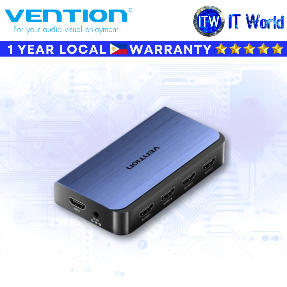 Itw | Vention 1-in-4 Out HDMI Female/DC 3.5mm Splitter 4K Ultra High Definition