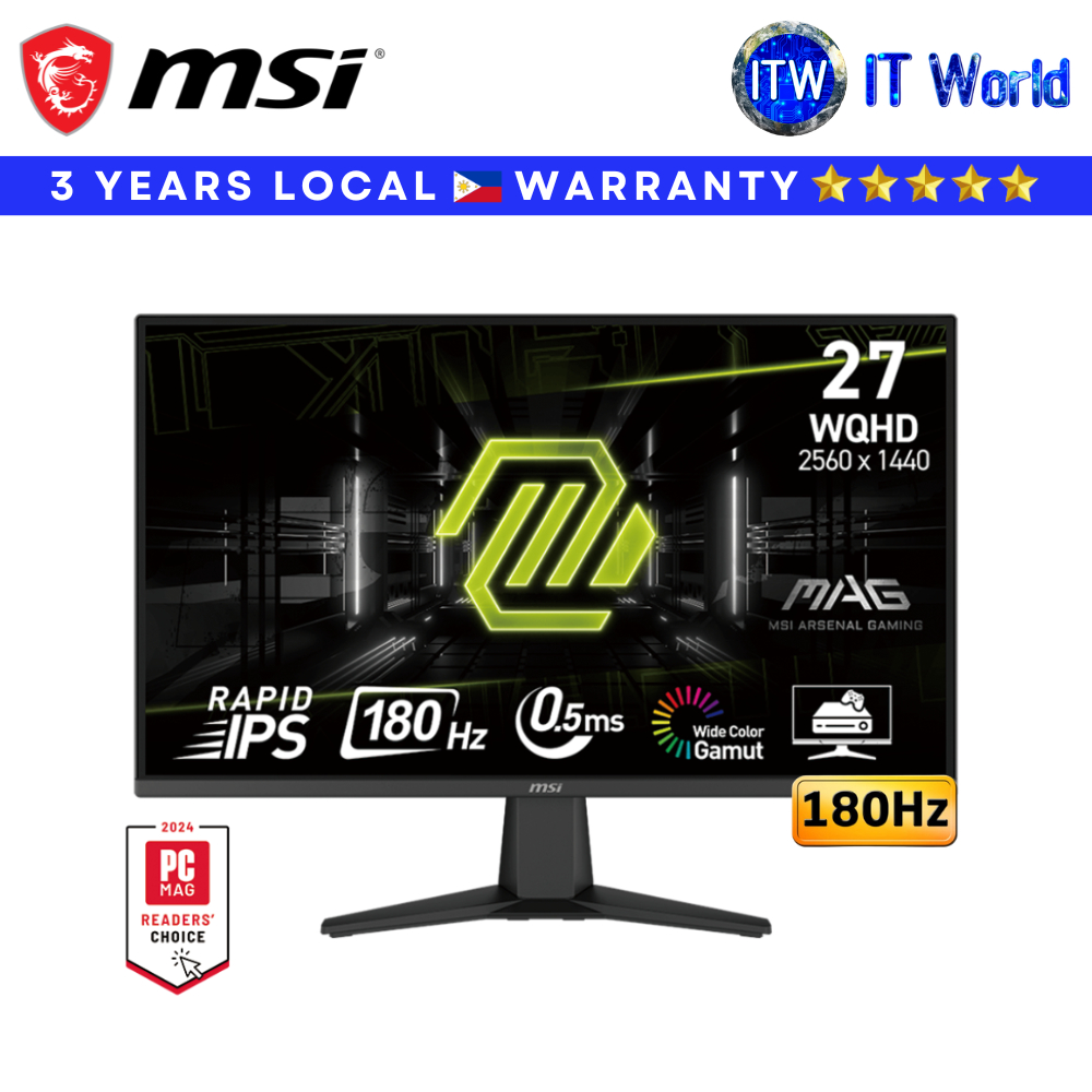 MSI Gaming Monitor MAG 275QF 27" 2560x1440 WQHD/180Hz/Rapid IPS/0.5ms GTG, Min./Anti-Glare