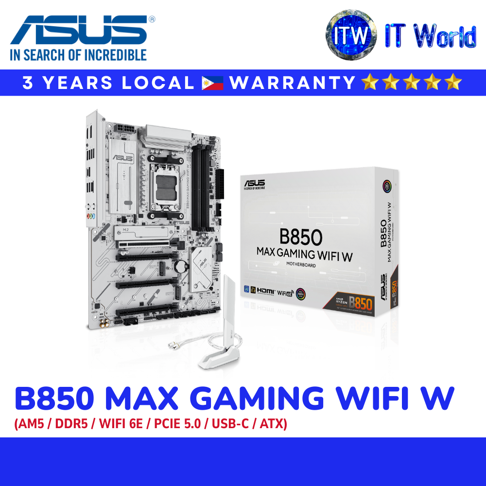 ASUS B850 Max Gaming WIFI W Motherboard | AM5 / DDR5 / WiFi 6E / PCIe 5.0 / USB-C / ATX | itw