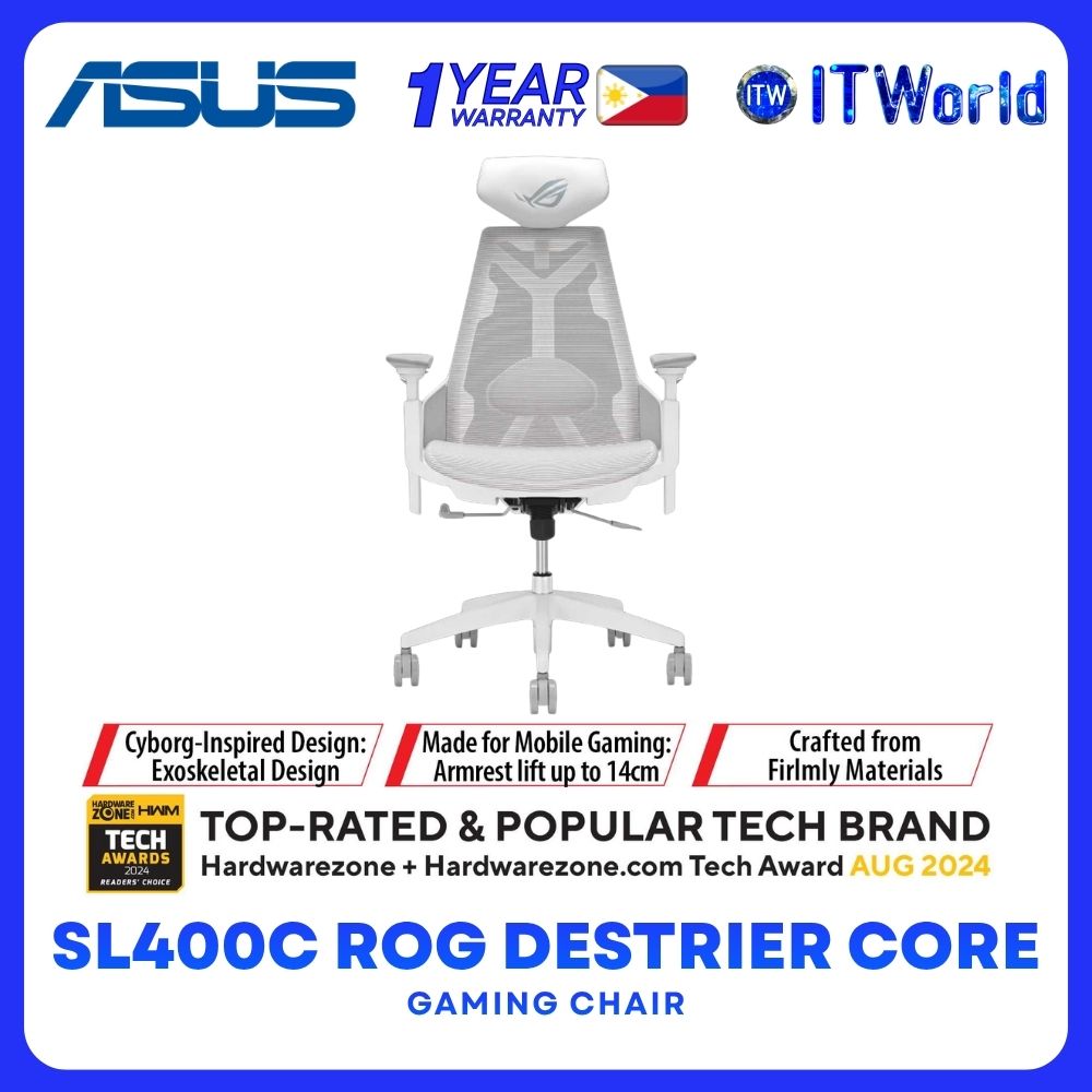 ASUS SL400C ROG Destrier Core PU Leather Metal Base Ergo Gaming Chair - Moonlight White