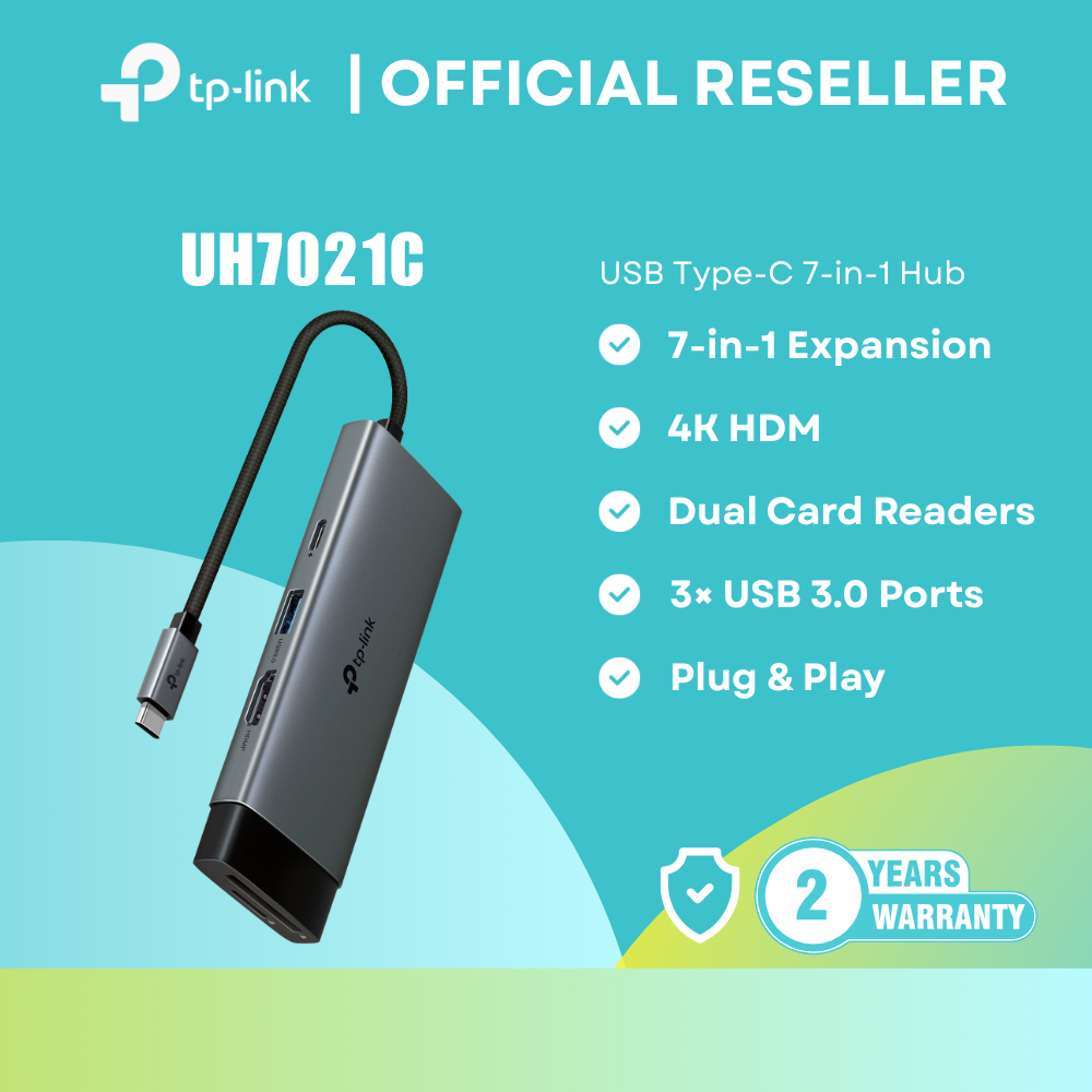 TP-Link Hub UH7021C USB-C 7-in-1 Hub /4K60Hz HDMI /PD 100W /SD & microSD /USB 3.0 | itw