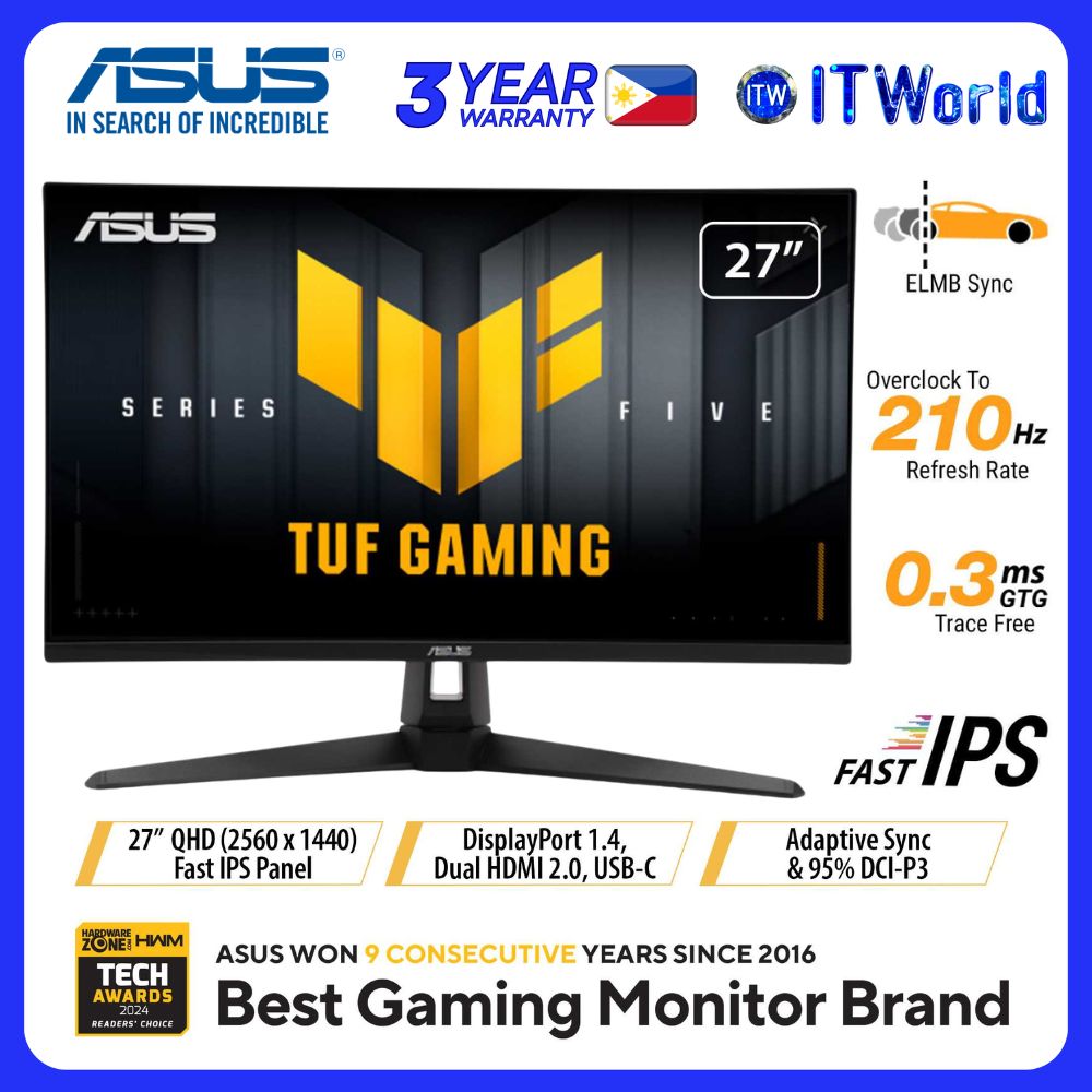 ASUS TUF Gaming VG27AQ5A - 27" 2560x1440 QHD / 210Hz / Fast IPS / 0.3ms GTG / Gaming Monitor