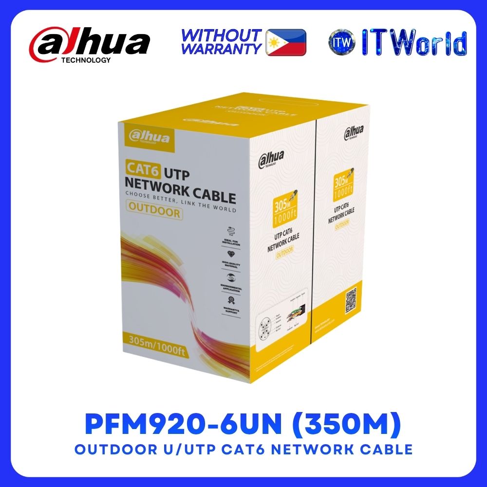 Dahua PFM920-6UN CAT6 Network Cable - 305m / Outdoor / U/UTP OFC PE Black itw 3e14