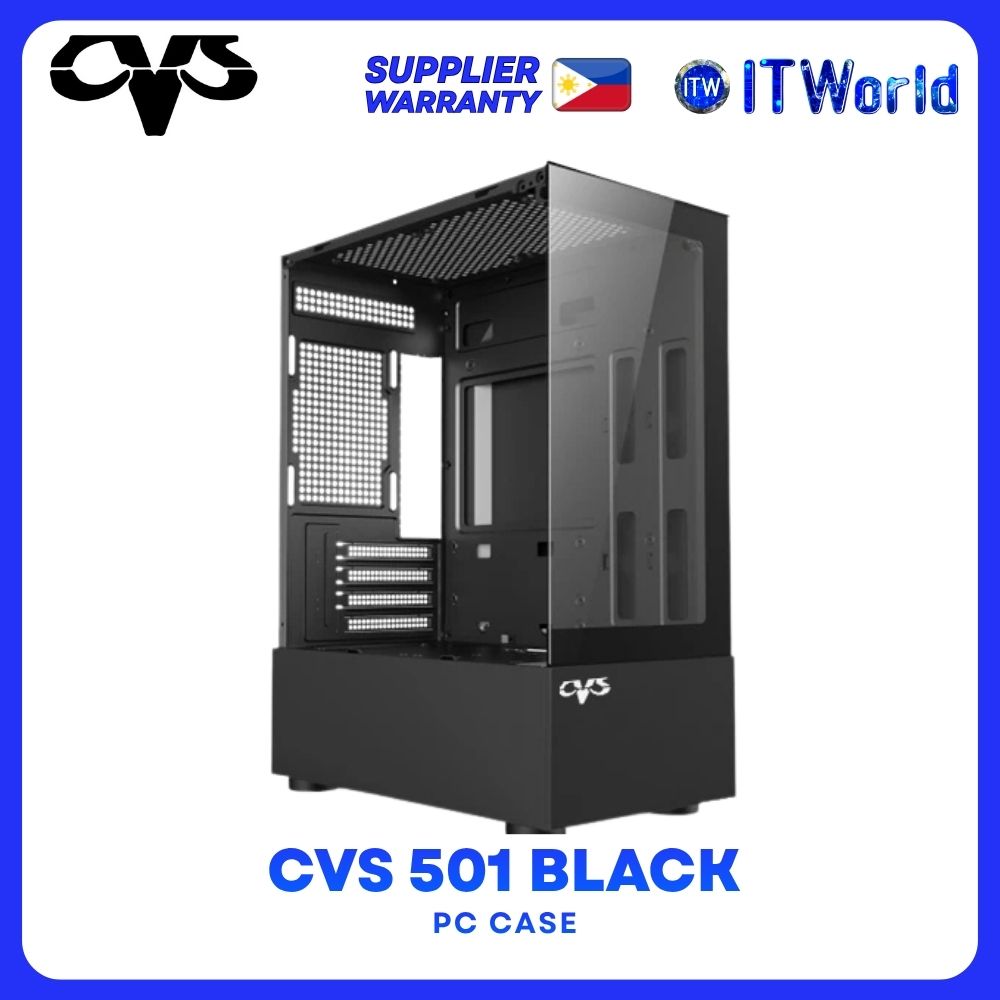 CVS 501 microATX Front and Side Tempered Glass Panel Gaming PC Case - Black | White