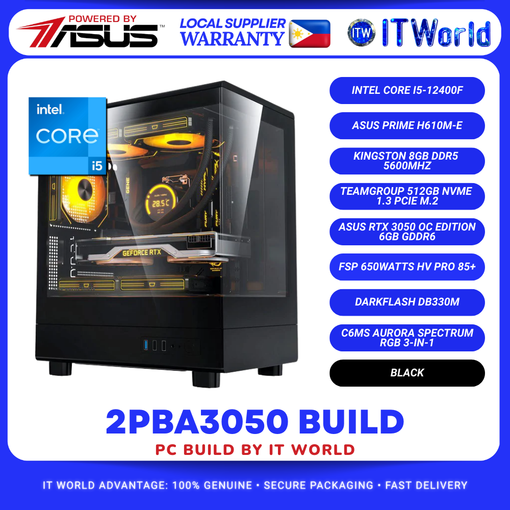 2PBA3050 PC Build - ASUS Prime H610M-E, i5-12400F, 8GB DDR5 RAM, 512GB NVMe SSD, RTX 3050 by itw