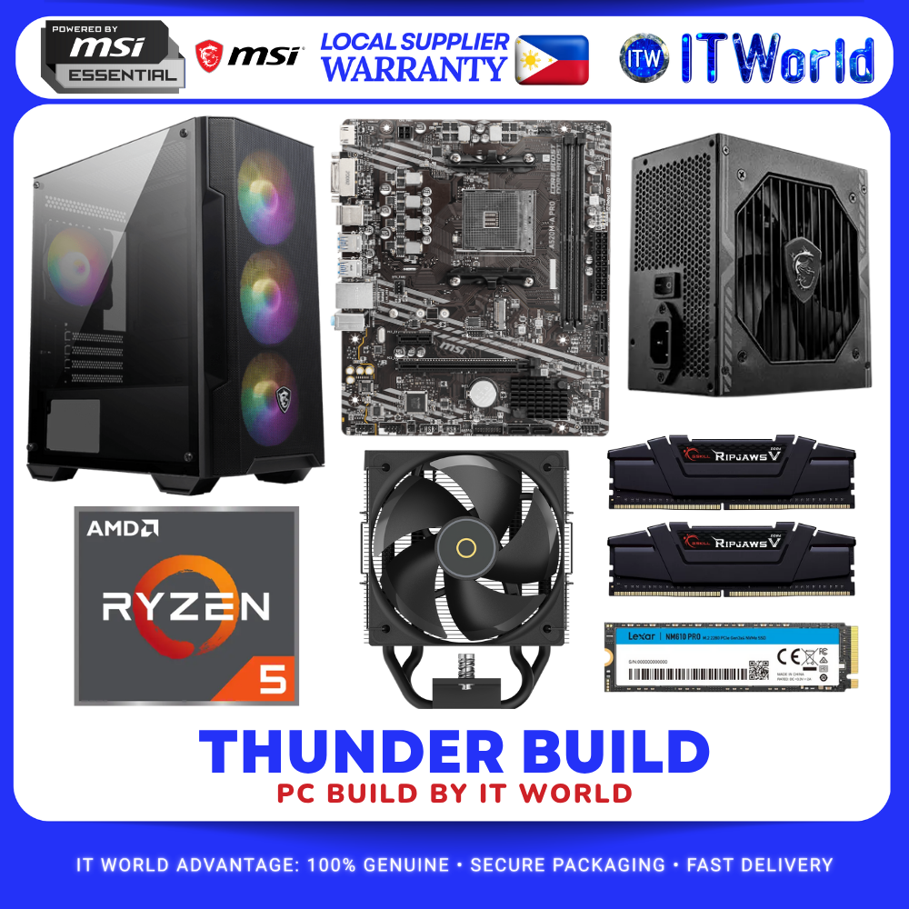 Thunder PC Build MSI A520M-A PRO, R5 5600GT, 32GB RAM, 500GB NVMe SSD - by itw