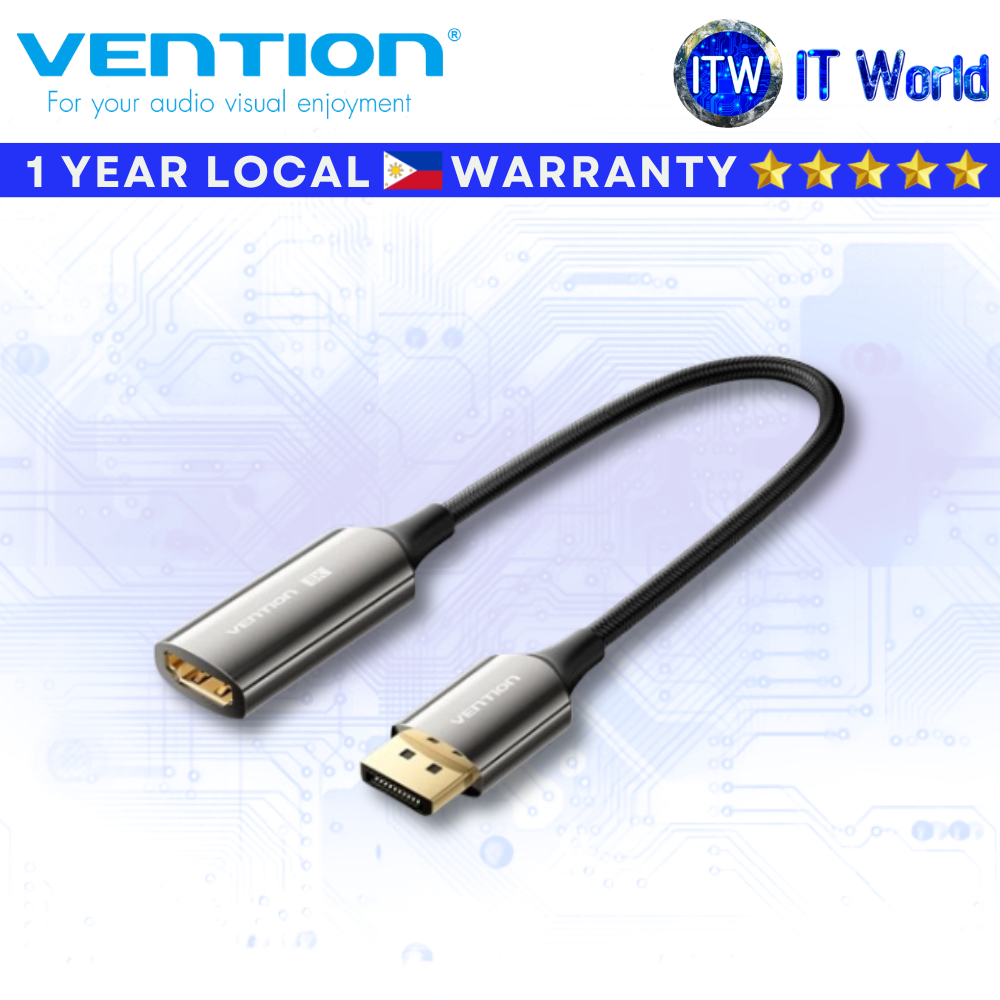Itw | Vention Cotton Braided DP Male to HDMI Female 8K Converter 0.25M Black Zinc Alloy Type