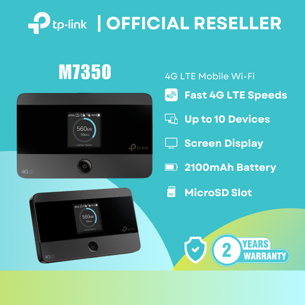 TP-Link MiFi M7350 V9 - 4G LTE Mobile WiFi / 150 Mbps / Screen Display / USB-C / microSD Slot | itw