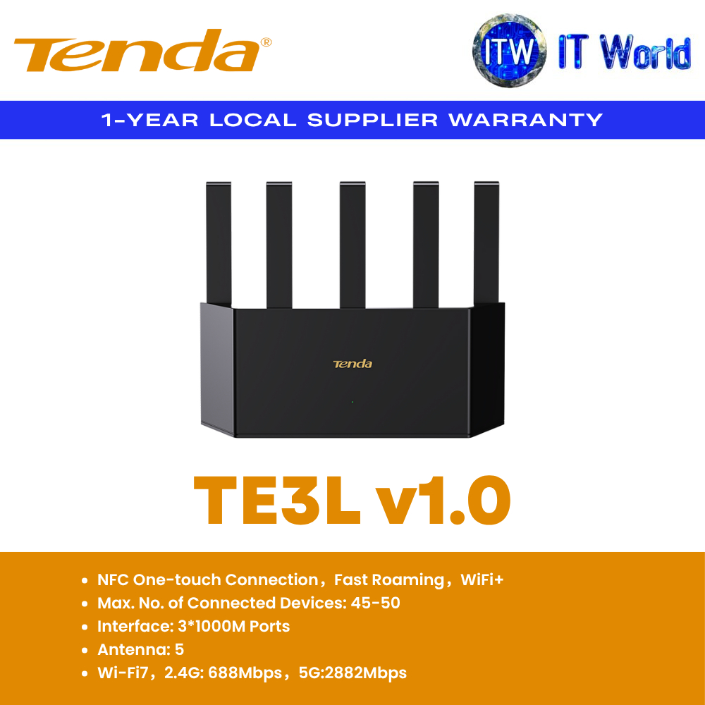 Tenda TE3L Home Router Wi-Fi 7 BE3600 / WiFi+ Mesh / 3× Gigabit / 5 Antennas - (TE3L) | itw