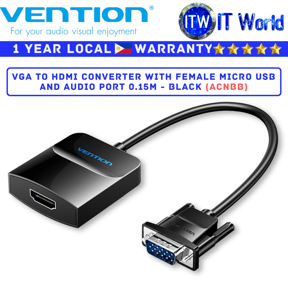 Itw | Vention VGA to HDMI Converter with Female Micro USB and Audio Port 0.15M - Black (ACNBB)