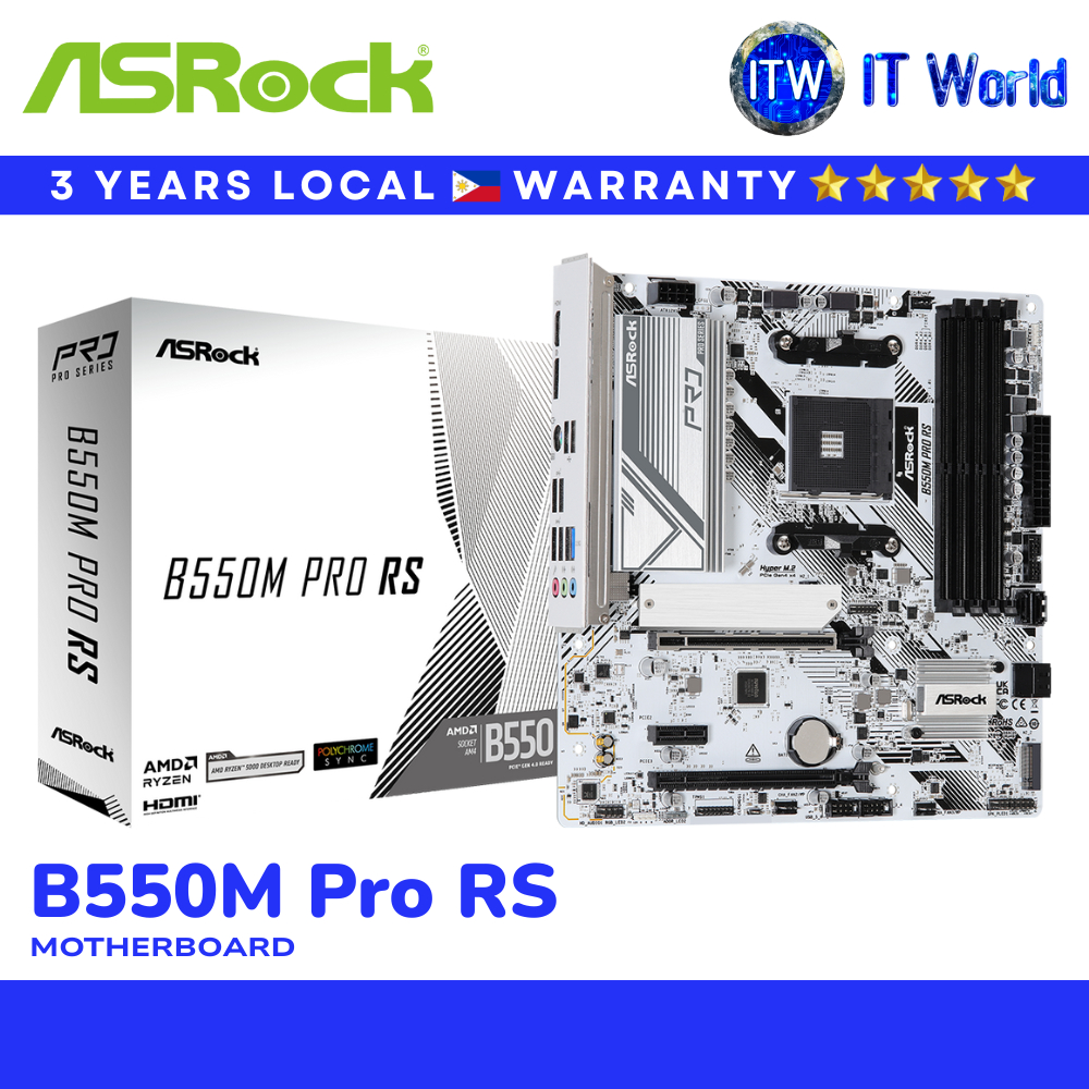 ASRock B550M Pro RS Motherboard - mATX AM4 DDR4 PCIe 4.0 2.5G LAN HDMI + DP 