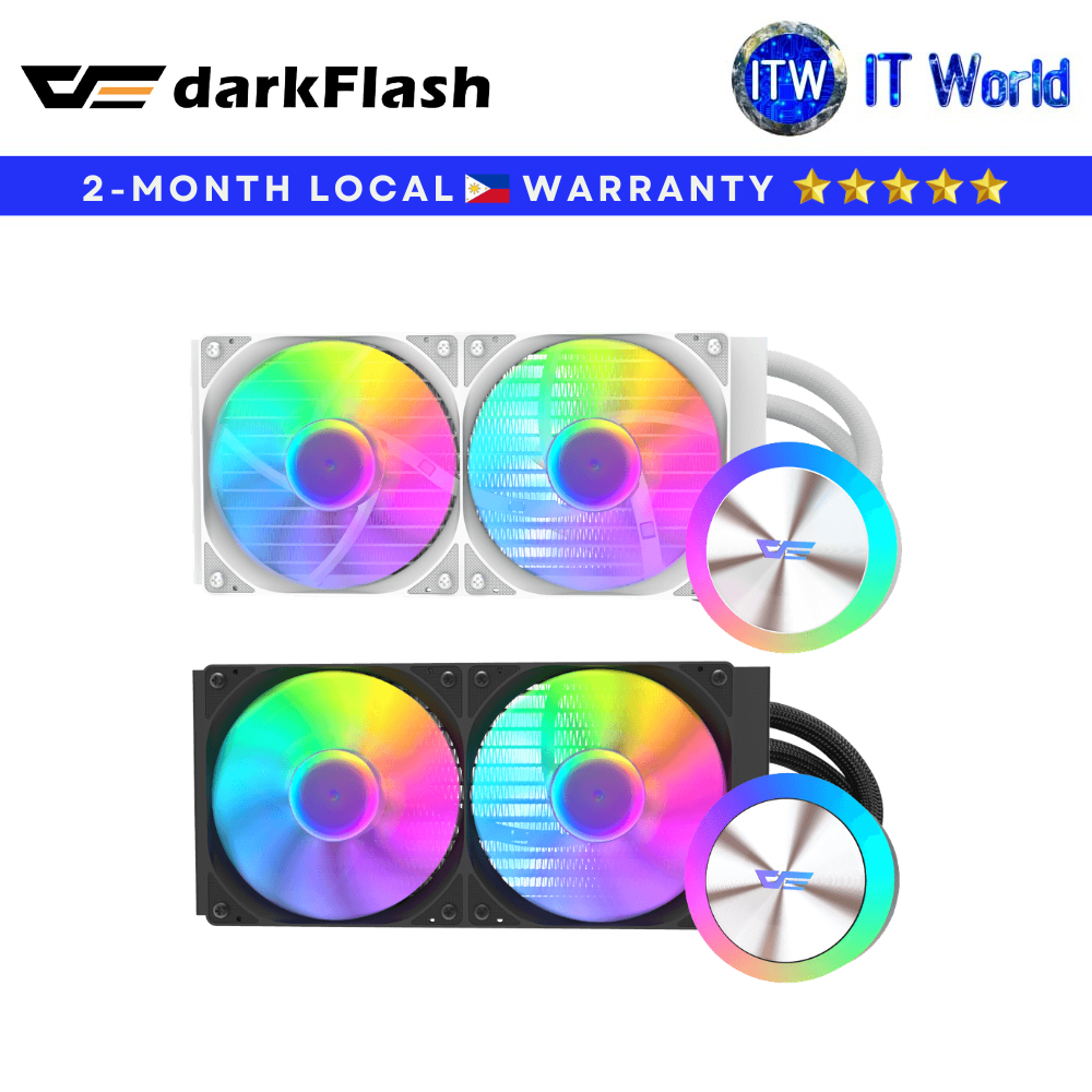 DarkFlash DG240 AQUAGLOW AIO 240mm Liquid CPU Cooler – Black / White | itw (Black)