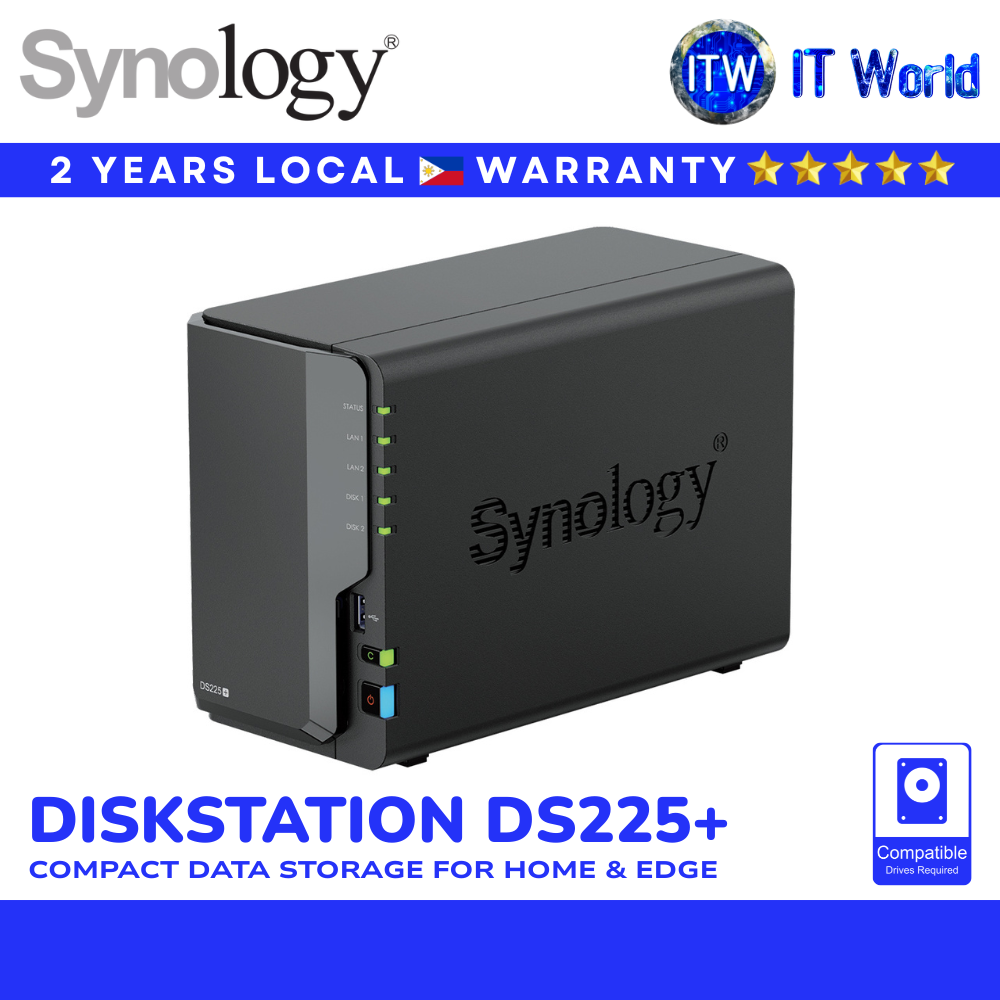 Synology DiskStation 2-Bay NAS Server/Data Backup/Network Storage for Home & Office (DS225+)