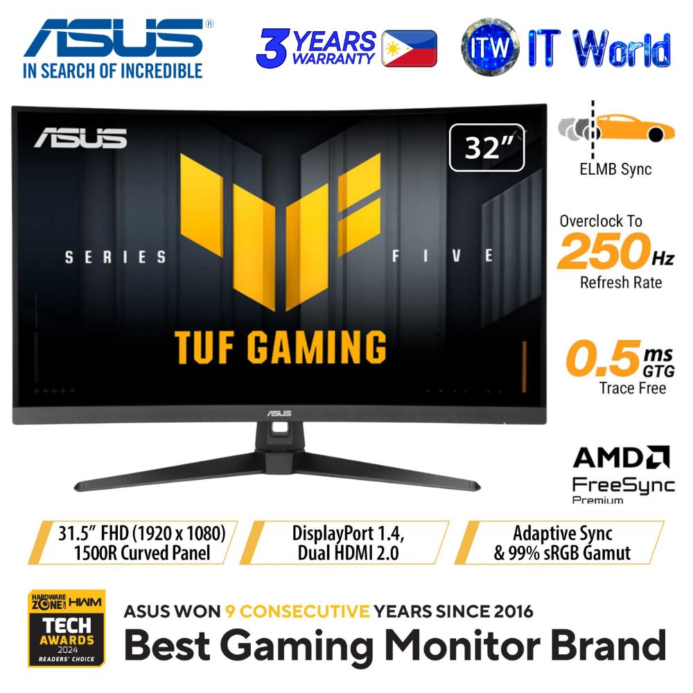 ASUS TUF Gaming VG32VQM5B - 31.5" FHD / 250Hz OC / VA / 0.5ms GTG / 1500R Curved Gaming Monitor