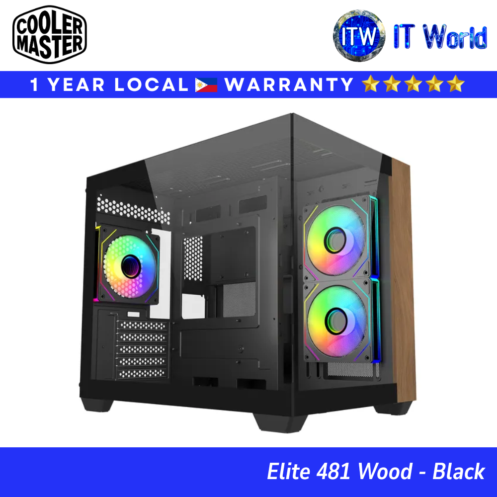 Cooler Master Tower Case Elite 481 Wood mATX | Dual Glass + Wood | Black / White | itw