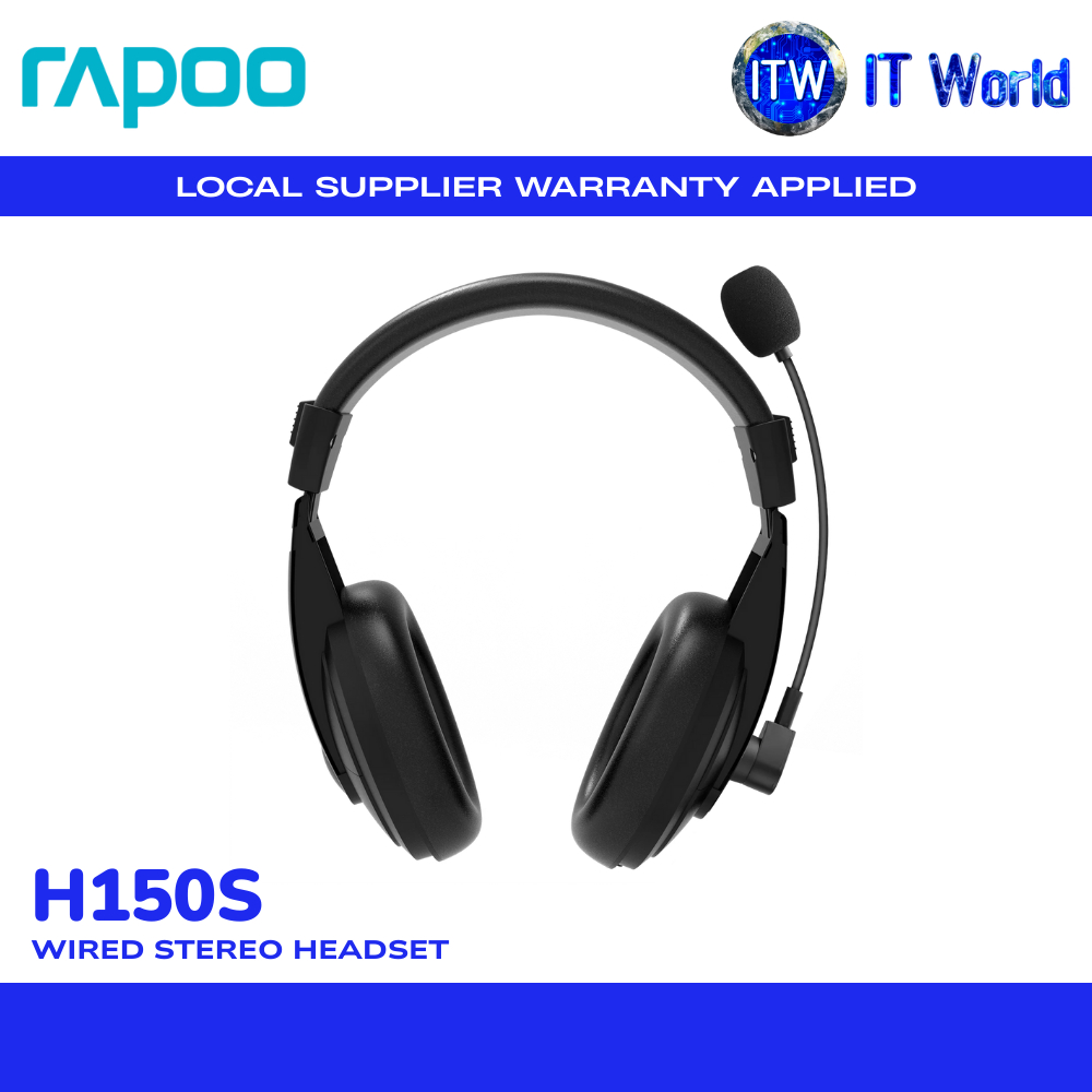 Rapoo H150S Wired Stereo Headset | USB Plug & Play / Noise Reduction Mic / In-line Volume | itw