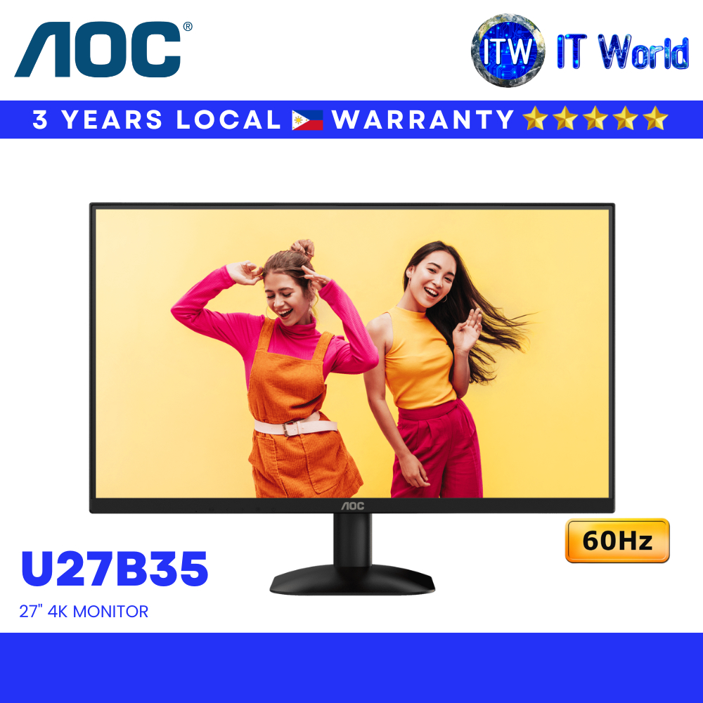 AOC Monitor U27B35 27" 4K UHD - IPS / 125% sRGB / HDR10 / Delta E<2 / Tilt Adjustable | itw