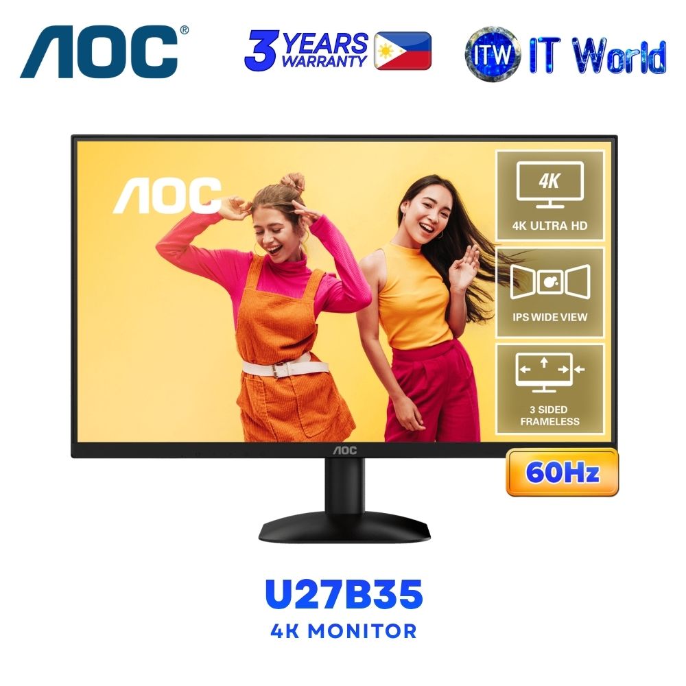 AOC U27B35 - 27" 3840x2160 4K UHD / 60Hz / IPS / 4ms GTG / Flicker-free Low Blue Light Monitor