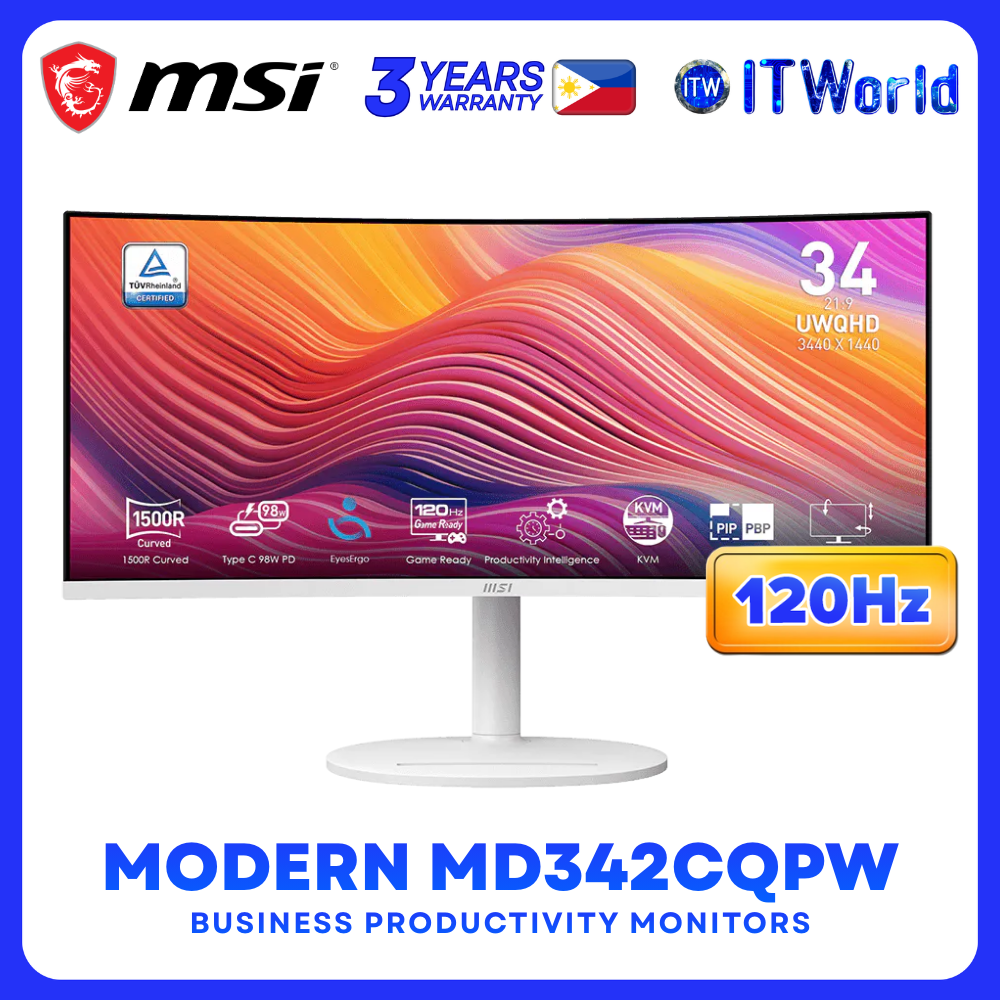 MSI Modern MD342CQPW 34" UWQHD Curved Monitor 120Hz VA HDR Ready USB-C 98W FreeSync Premium