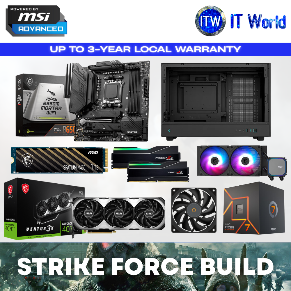 [PC Build] MSI Strike Force Build – Ryzen7 7700 | 32GB RAM | 1TB SSD | RTX4070Ti | MSI B650M | 750W PSU