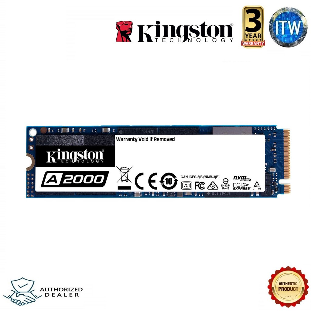 Kingston A2000 M.2 2280 NVMe PCIe Gen 3.0 x4 3D NAND Internal Solid State Drive (SSD) (500GB)