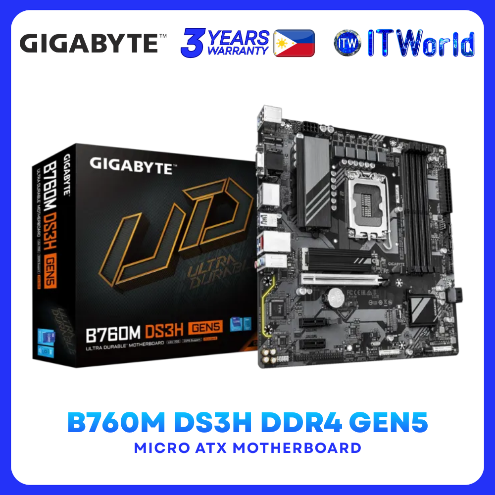 Gigabyte GA-B760M-DS3H DDR4 GEN5 - B760 mATX Motherboard PCIe 5.0 GA-B760M-DS3H itw