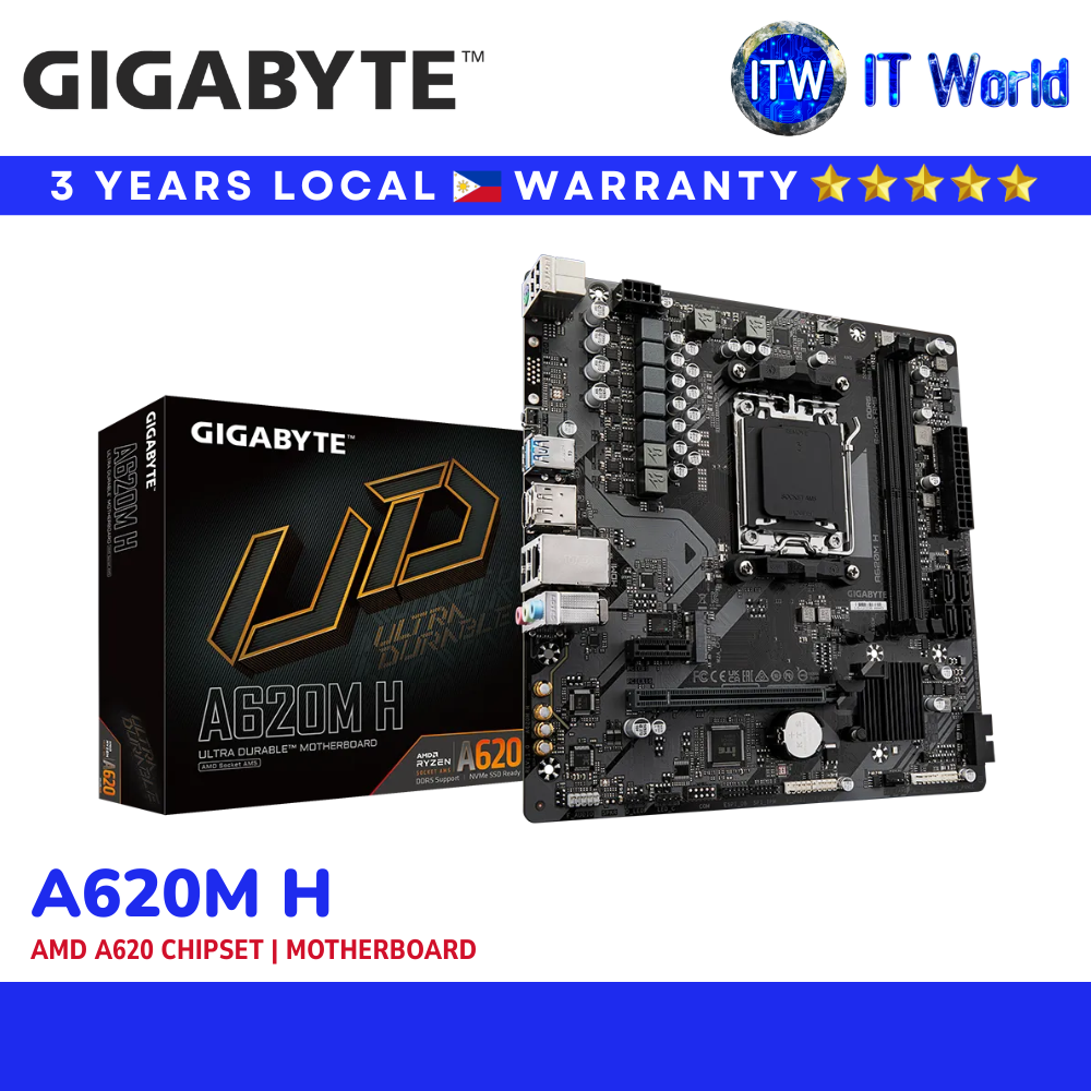 Gigabyte A620M H Motherboard | AMD AM5 / DDR5 / PCIe 4.0 / HDMI & DP / mATX (GA-A620M-H) | itw