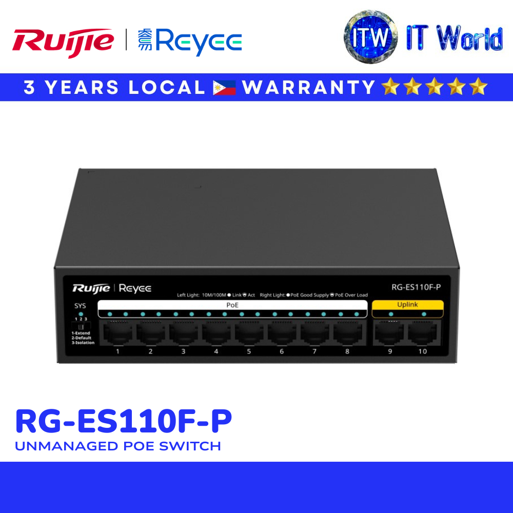 Ruijie RG-ES110F-P 10-Port Fast Ethernet PoE Switch Unmanaged Network Switch (RG-ES110F-P) | itw
