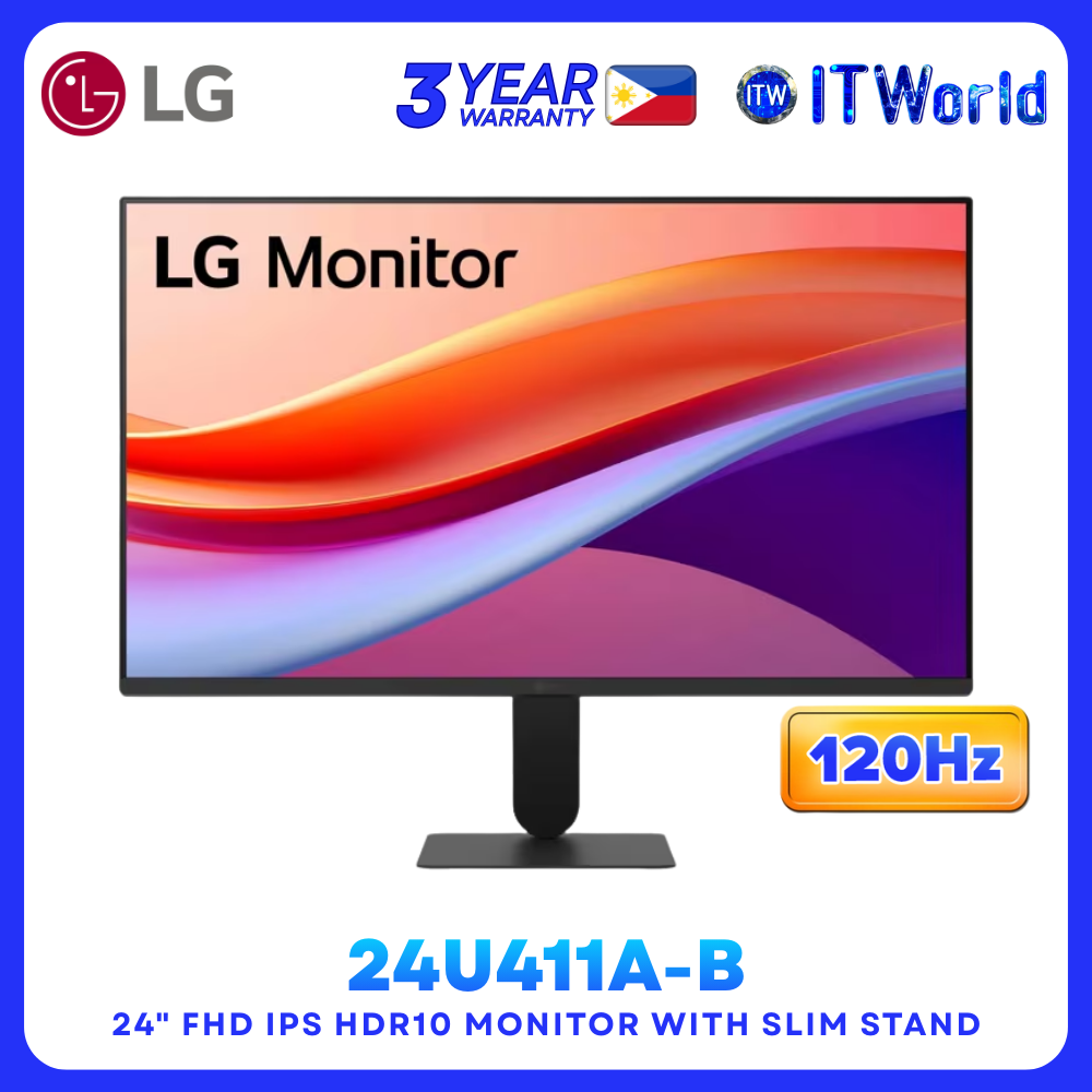 LG 24U411A-B – 24” 1920×1080 FHD IPS 120Hz HDR10 Monitor with Slim Stand