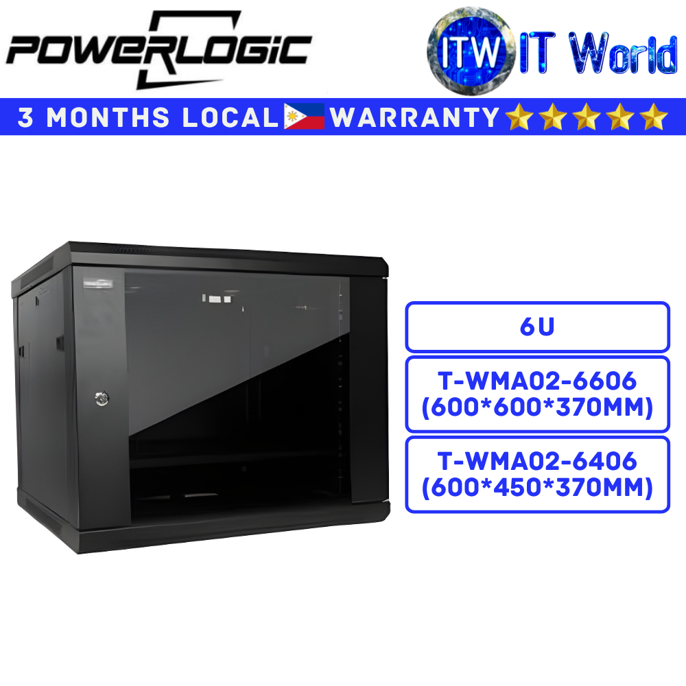 Itw | Powerlogic Data Cabinet 6U Tempered Glass Door Metal Rear Door (T-WMA02-6606 | T-WMA02-6406) (600 x 450 x 370 mm)